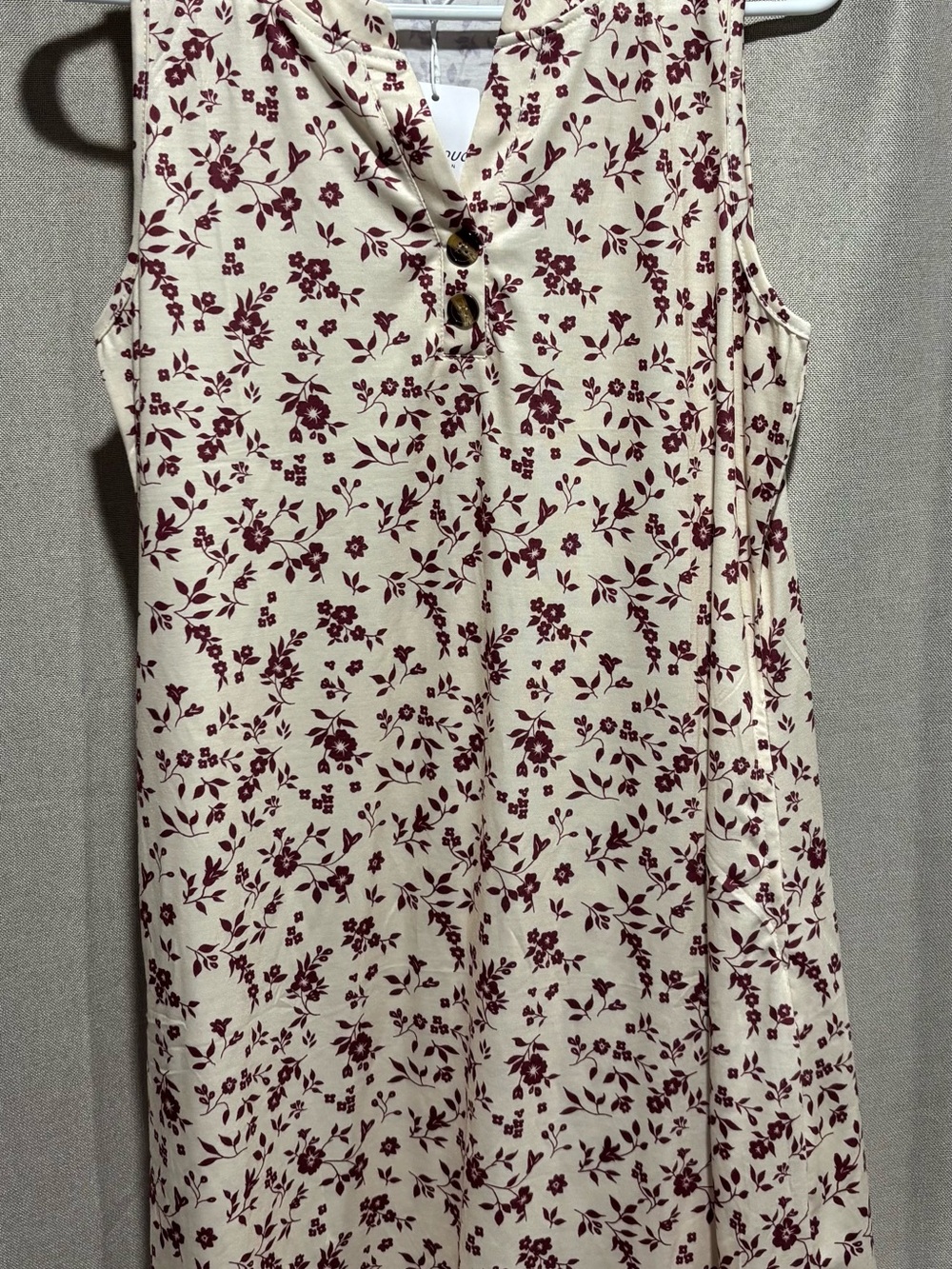 Amazon Cream Floral Sleeveless Dress with Burgundy Print and pockets